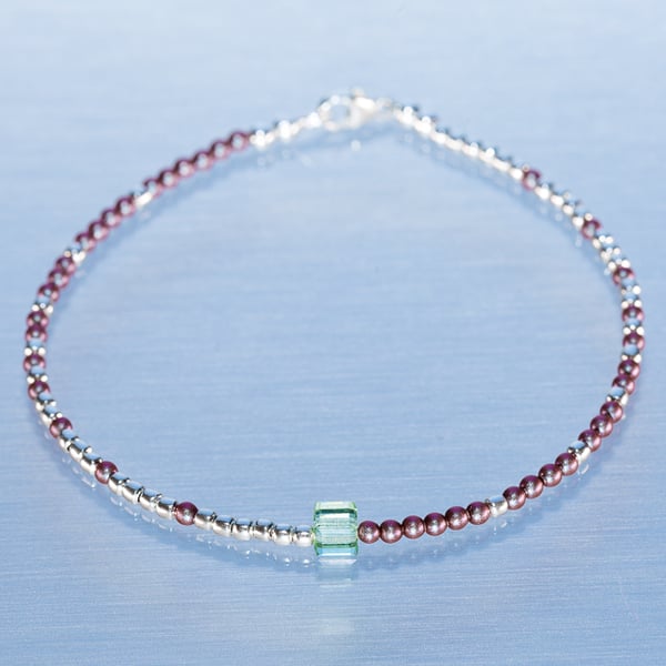 Bracelet dainty sterling silver & Swarovski glass pearl asymmetric pattern 