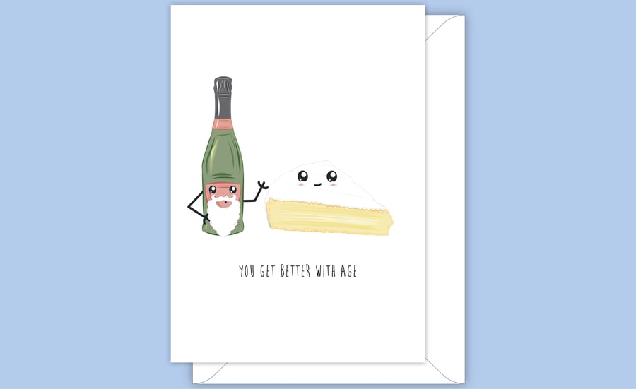 Funny Birthday Card, Cheese and Wine