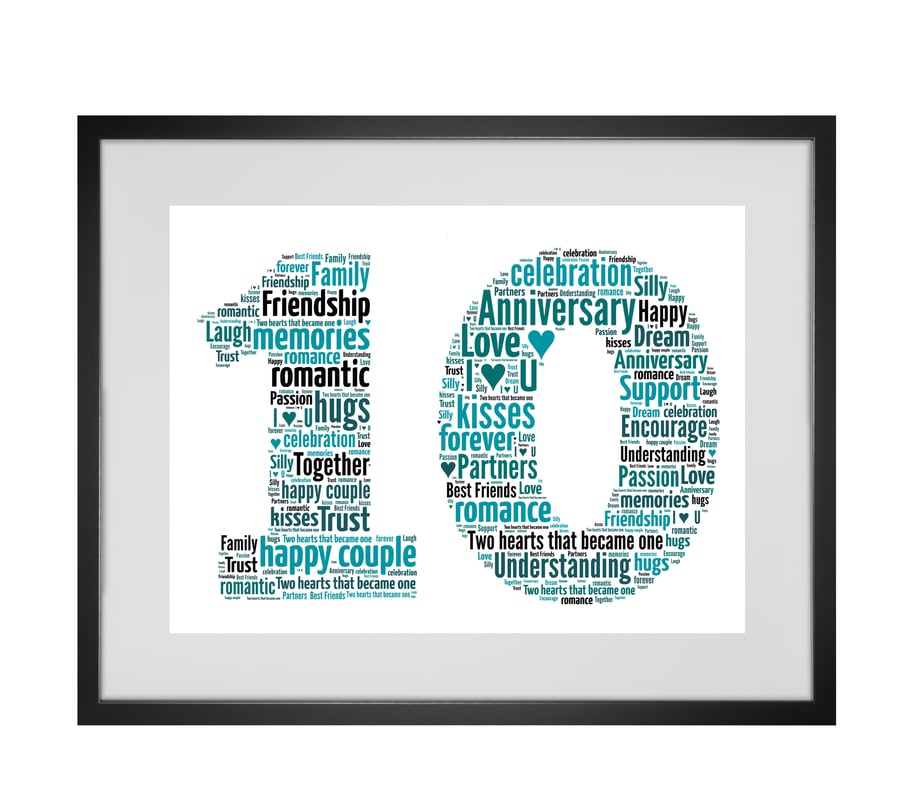 Personalised Word Art 10th Year Wedding Anniversary Gift any year can be created