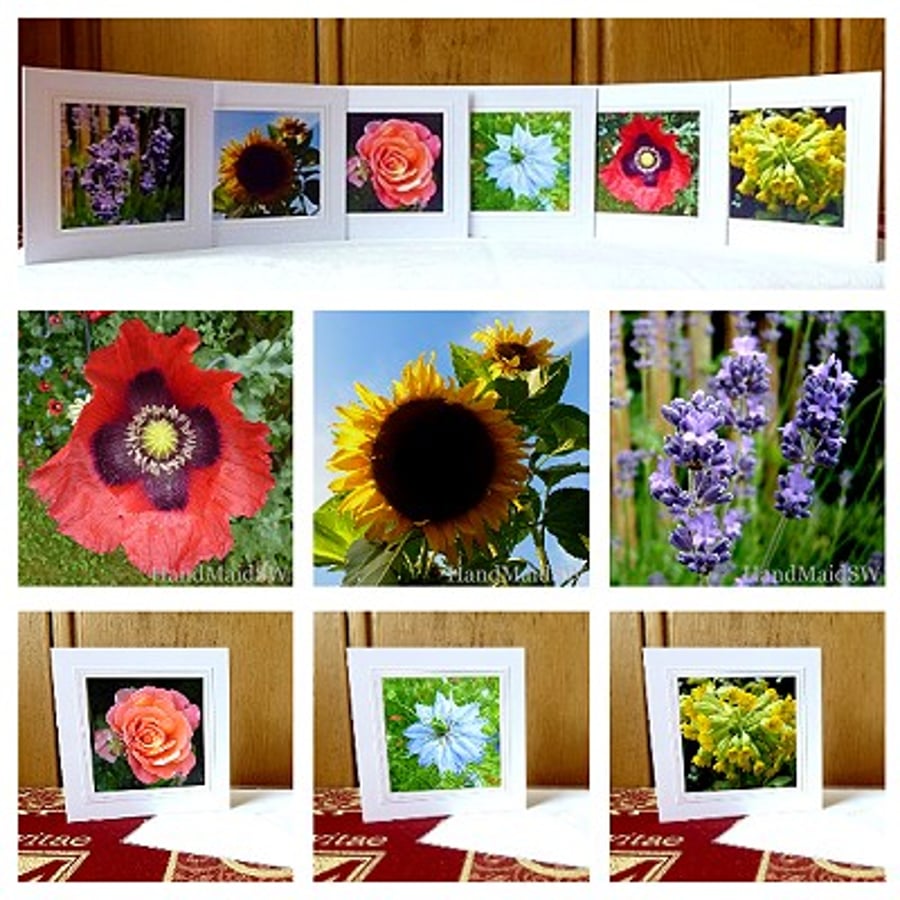 6 cards or notelets –‘My Garden’ (rose, sunflower, lavender, poppy...)