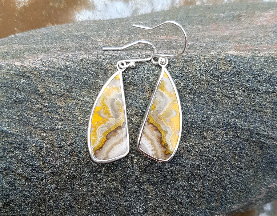 Bumblebee Agate and Silver Earrings 