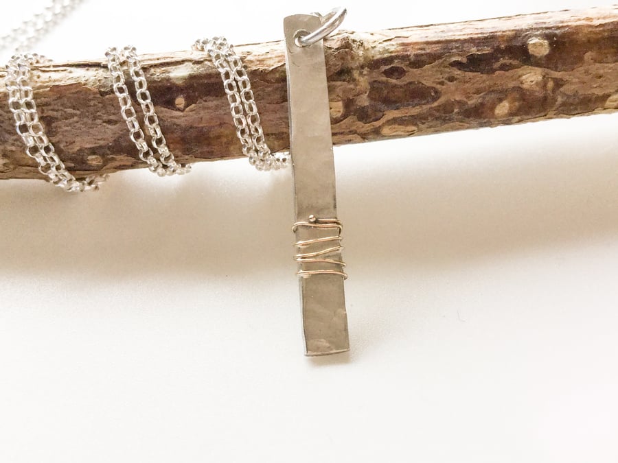 Sterling Silver and Gold Hammered Pendant Necklace