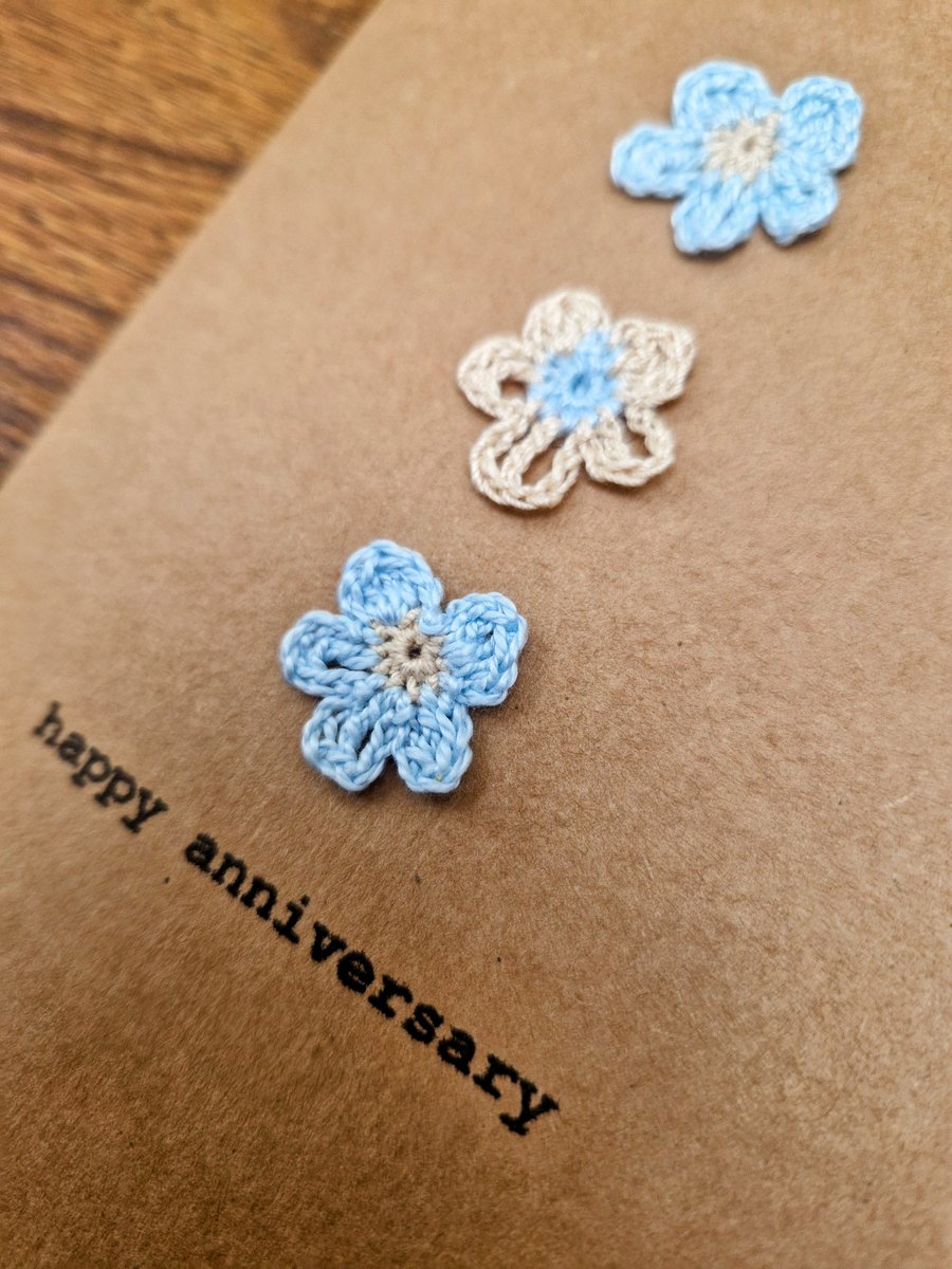 Happy Anniversary - Anniversary Card - Flowers - Handmade Crochet Card