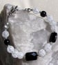 Black Onyx & Crackled Clear Quartz Gemstone Beaded Bracelet "Monochrome Glitz" - Image 3