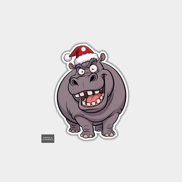 Unique Funny Christmas Gift Tags For Adults, 6pk - Cheeky Posing Hippo