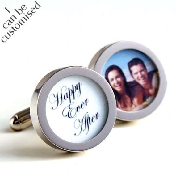 Happy Ever After Cufflinks for the Groom With a Photo of the Bride and Groom