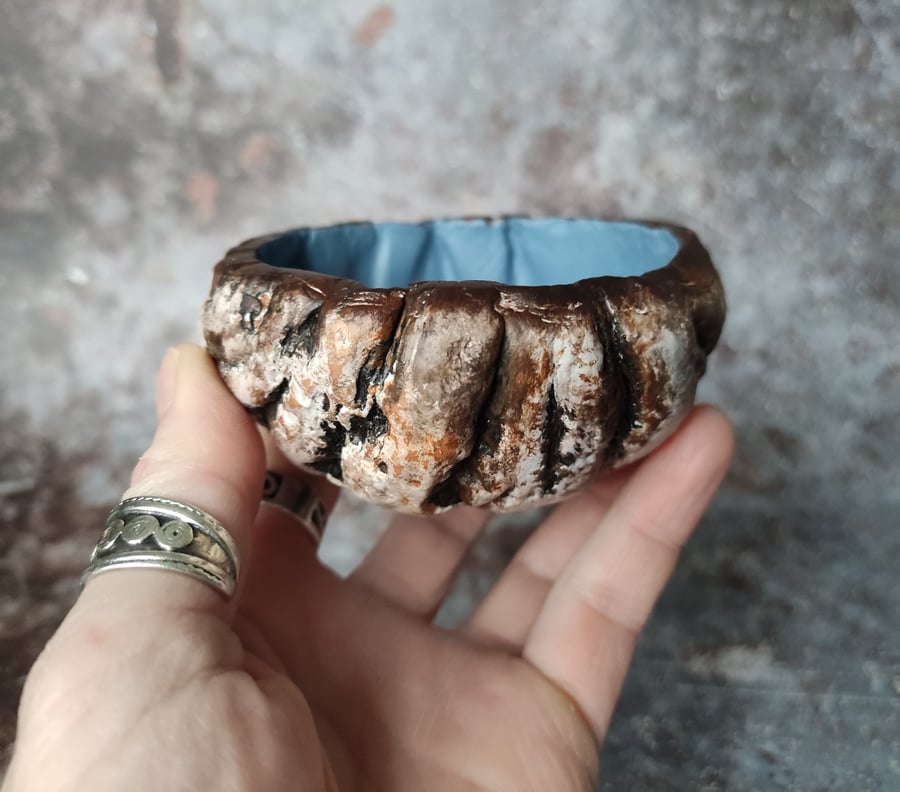 Clay Silver Birch Bark Bowl, Rustic Scandi Décor, Wabi Sabi Style, Medium