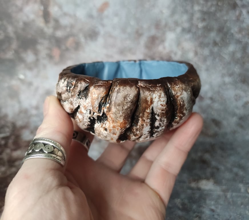 Clay Silver Birch Bark Bowl, Rustic Scandi Décor, Wabi Sabi Style, Medium