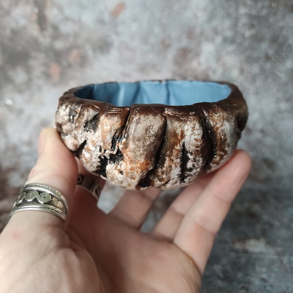 Clay Silver Birch Bark Bowl, Rustic Scandi Décor, Wabi Sabi Style, Medium