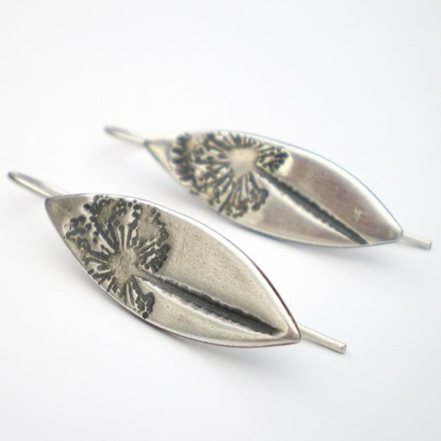 Long Dandelion Wish Silver Earrings