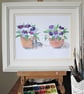 Little Fieldmouse and pots of Violet Flowers. Painting - Image 3
