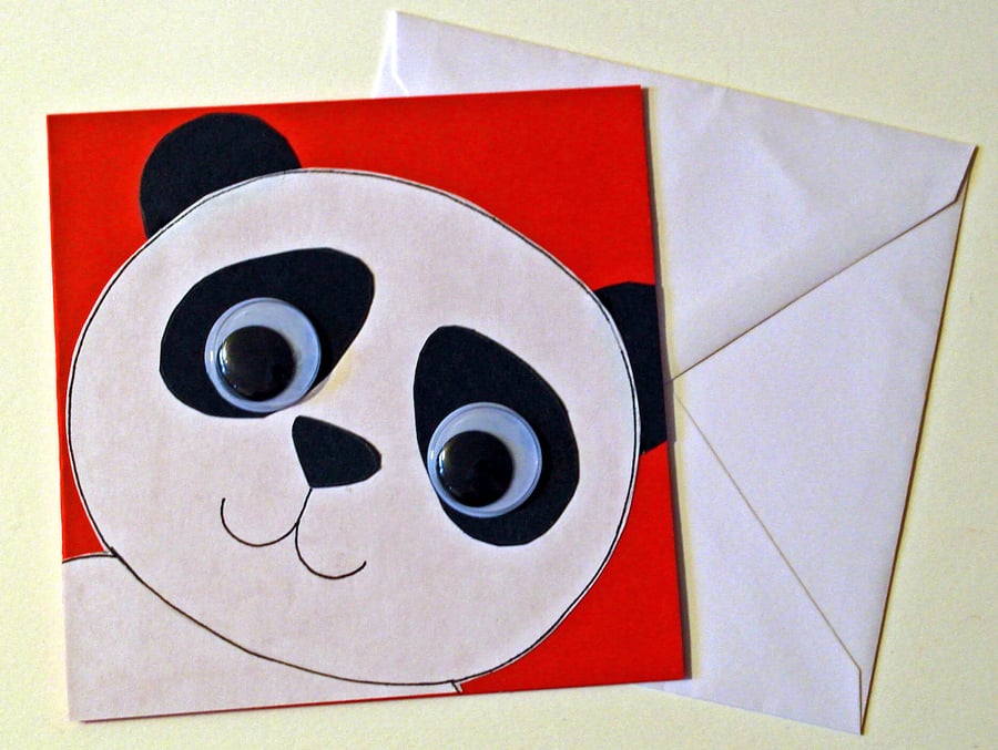 Cute Panda Bear birthday handmade greeting card, Animal greeting card,