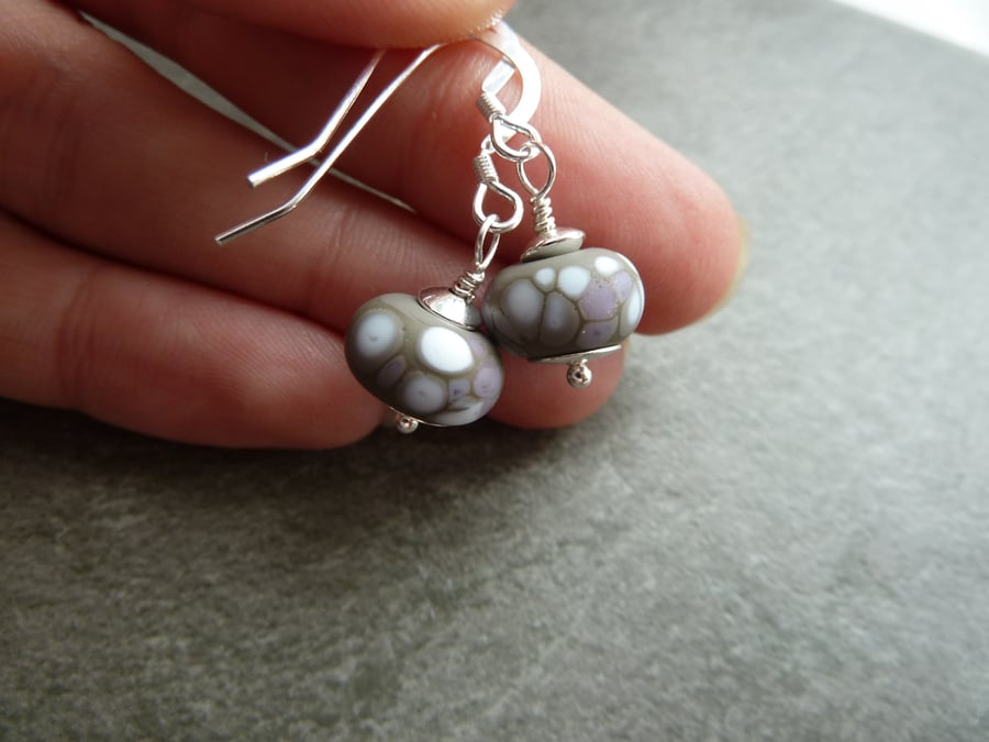 sterling silver, grey lampwork glass earrings