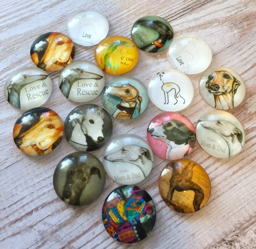 pack of 10 - 20mm Glass Cabochon Mix Dog Pattern