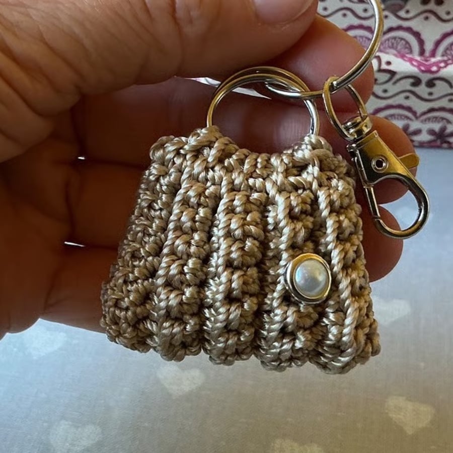 Handmade ribbed crochet MiniBag Charm- neutral tones