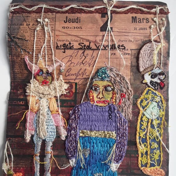 "Ligati- Bound By The Hand " - Original Hand-Embroidered Mixed Media Artwork 