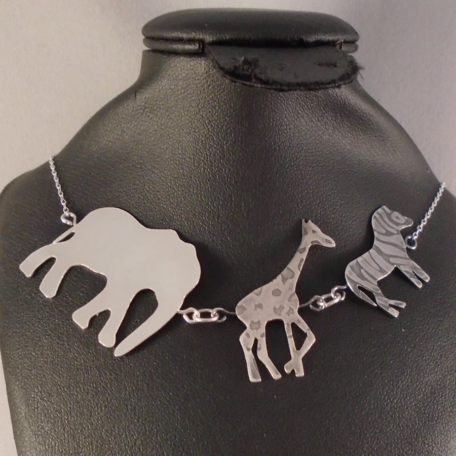 Sterling Silver Safari Animals Necklace 