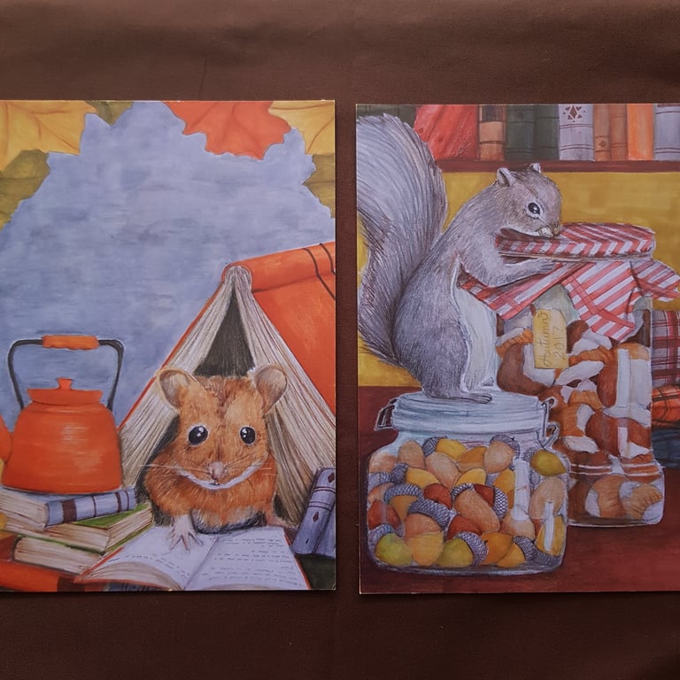 Summer Seconds, Squirrel and Mouse whimsical art prints of original artwork
