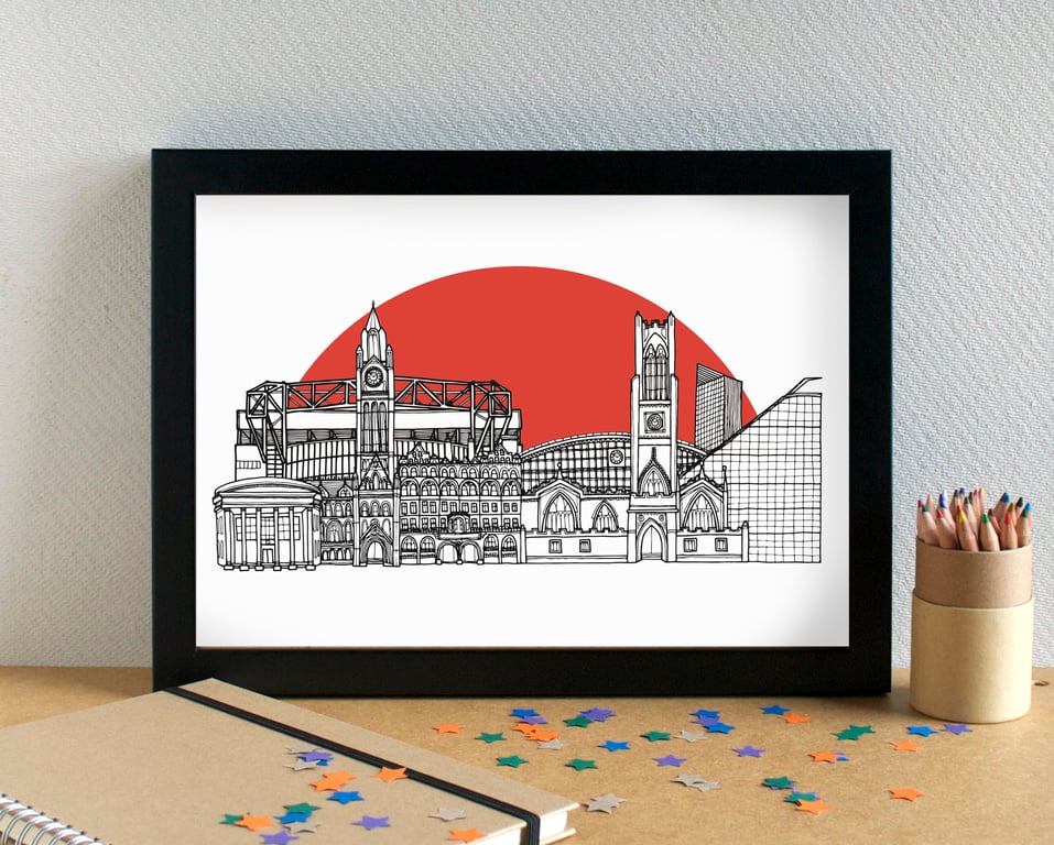 Manchester Skyline - featuring Man Utd's Old Trafford - Art Print