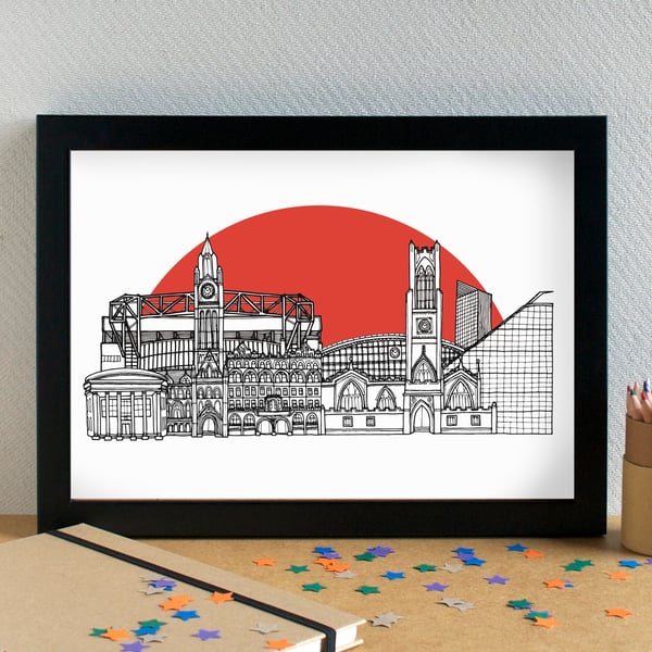 Manchester Skyline - featuring Man Utd's Old Trafford - Art Print