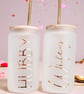 His and Hers Glass Frosted Mason Jars with metal straws 