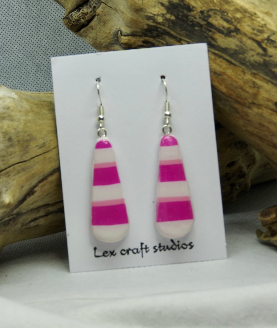 Hot pink stripe ceramic earrings 