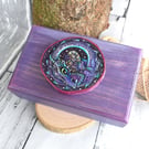 Pyrography purple dragon box. Wood slice trinket chest.