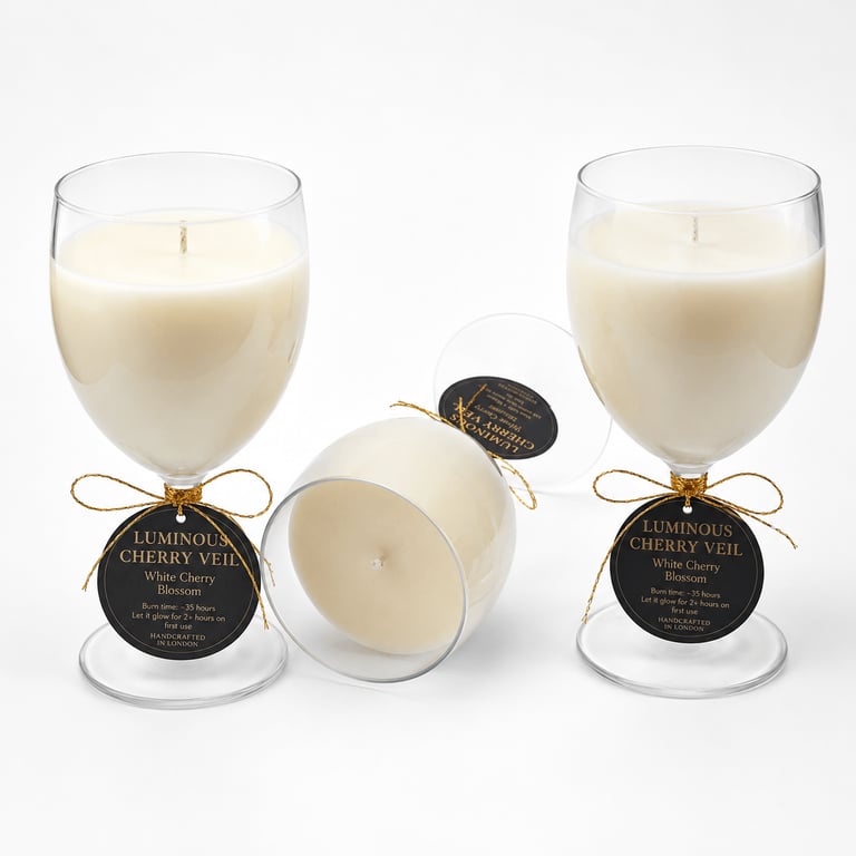White Cherry Blossom Soy Candle - Wine Goblet Candle - Cherry Veil