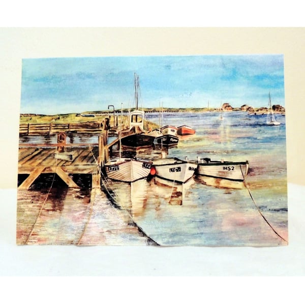 Boat Greeting Card  Fishing Boats in Harbour Southwold Seascape Original Art