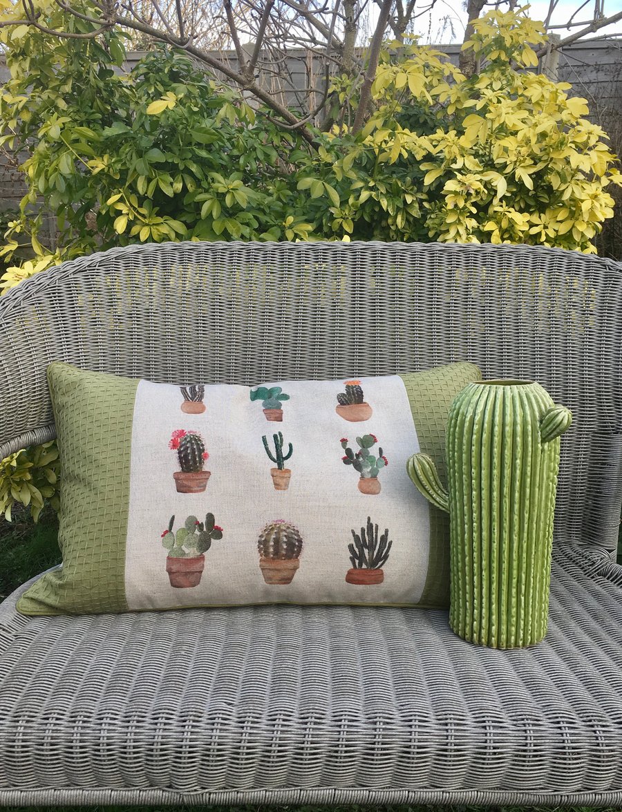 Cactus oblong cushion. FREE UK P&P.  Succulents and cacti pillow.