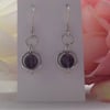 Purple amethyst gemstone dangle earrings silver circles crown chakra protection