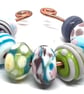 Handmade Lampwork Glass Beads – Pastel Polka Dot, Striped & Floral Set of 9