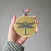 Dragonfly embroidered mini hoop, handmade hanging decoration