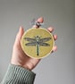 Dragonfly embroidered mini hoop, handmade hanging decoration