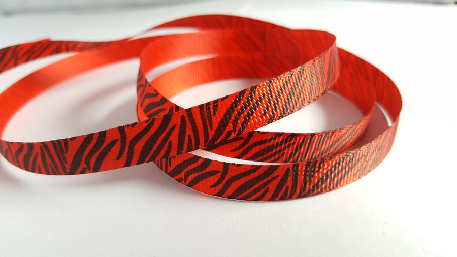 3m Printed Ribbon - Grosgrain - 9mm - Zebra Print - Red 