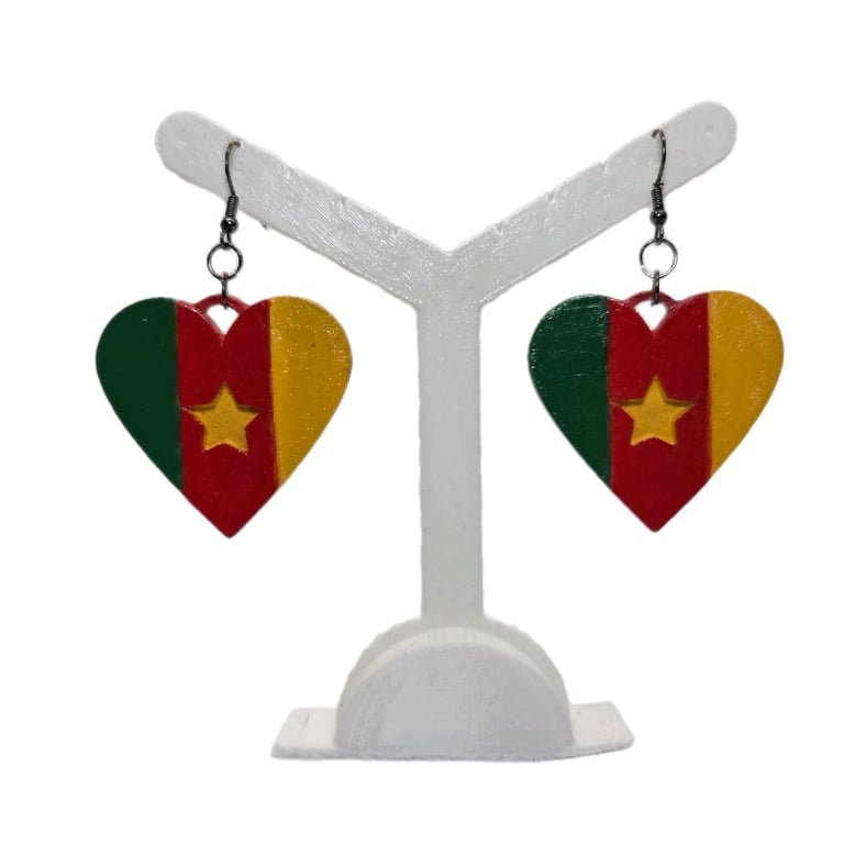 Cameroon flag earrings, love Cameroon, loveheart jewellery, african queen, 