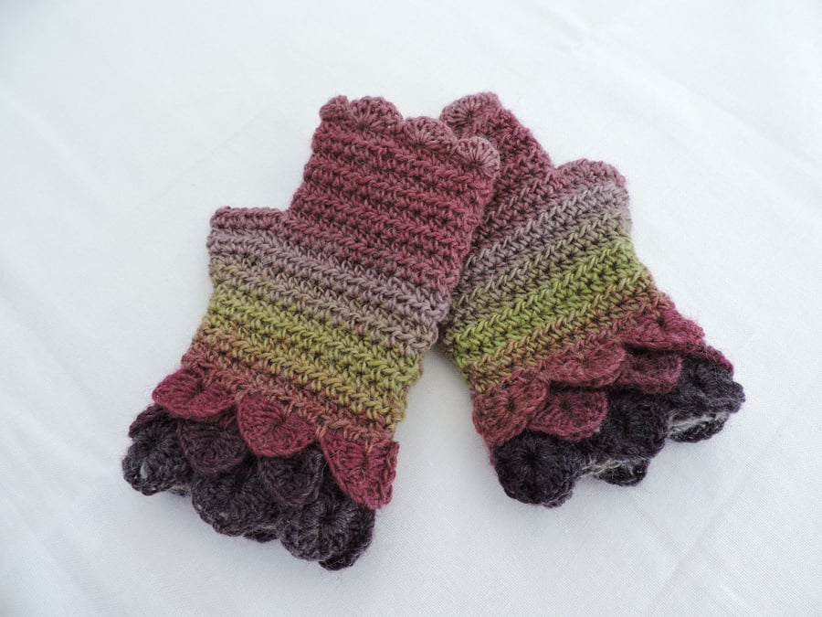 Fingerless Crochet Mitts with Dragon Scale Cuffs The Moors