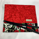 Skulls and roses fabric brush roll, Gothic pencil wrap, Tool wrap,  Handmade