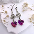 Vintage Style Red Glass Heart Gold Earrings