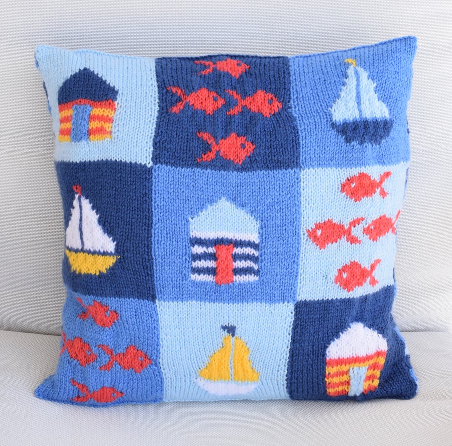 Knitting Pattern for At the Seaside Cushion.  Digital Pattern