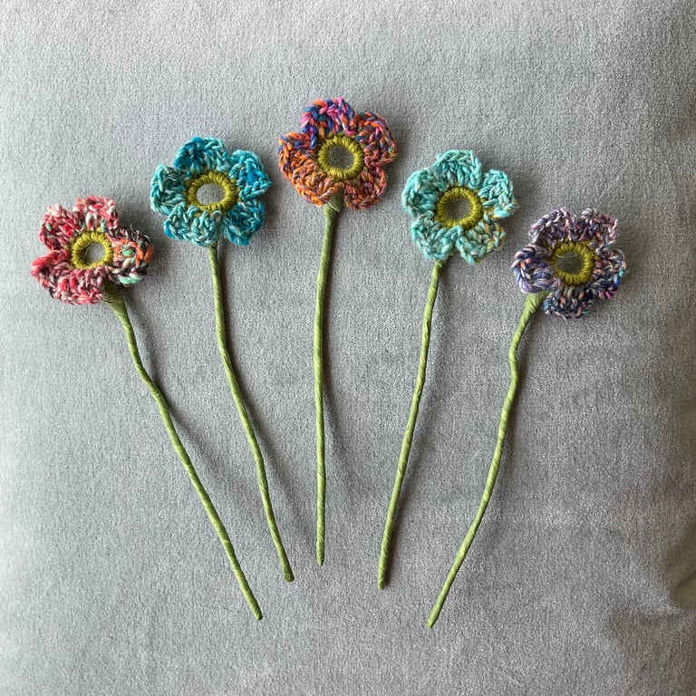 Pretty crocheted flower posy - rainbow mix