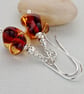  Amber Lampwork Glass Bead Earrings - Sterling Silver - Image 4