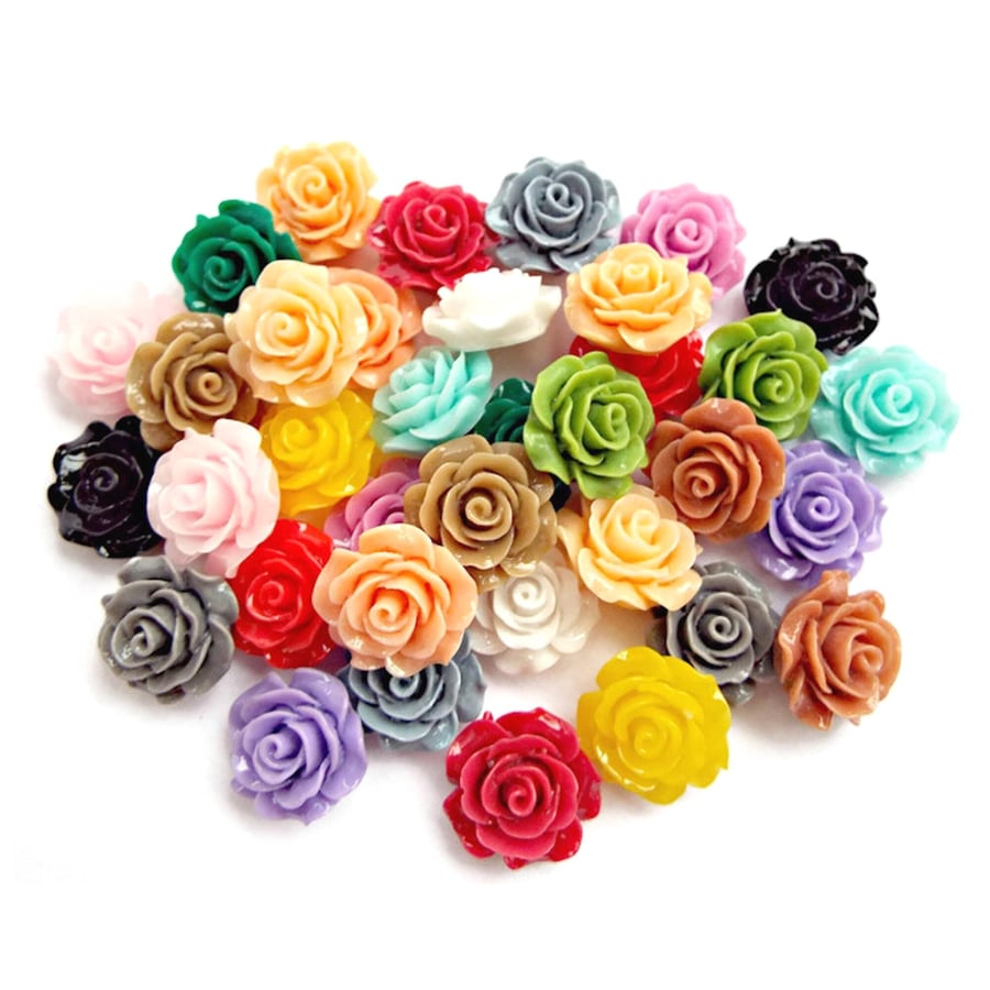 30 Rose Cabochons, 20mm in Mixed Colours, Jewellery Making Craft Supplies