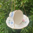 Royal Albert Sweet Pea Teacup Bird Feeder Upcycled Bone China Hanging Bird Feed