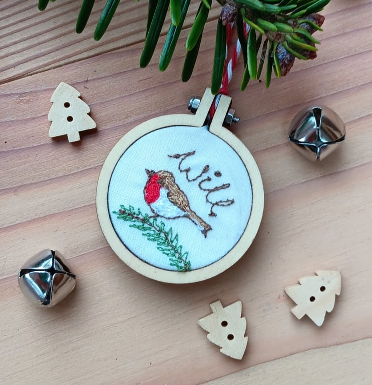 Personalised Tiny Embroidery Hoop Christmas Hanging Decoration 