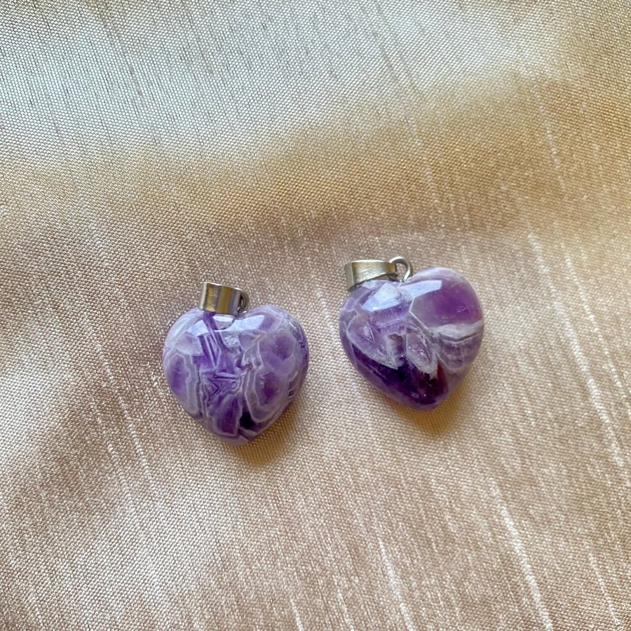 Amethyst Crystal Heart Pendants 