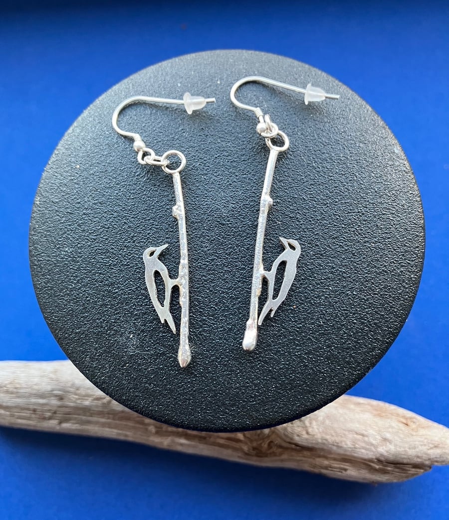 Sterling silver woodpecker earrings