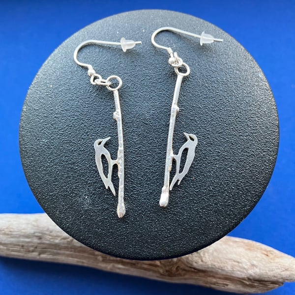 Sterling silver woodpecker earrings