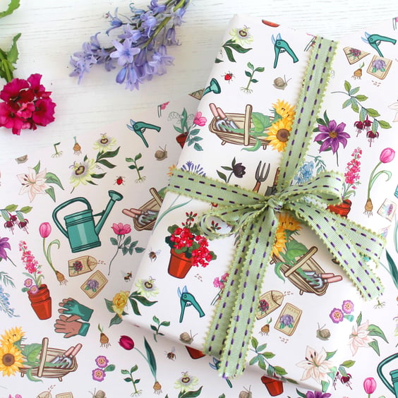 Gift Wrap single sheet with tag, Grow A Flower Garden