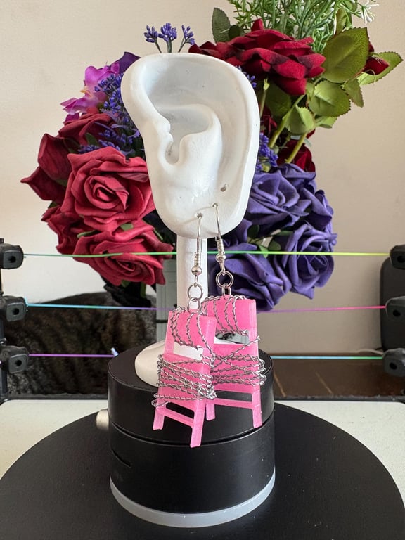 Handmade Pink Barbed Wire Chair Earrings: Wrestling Jewelry